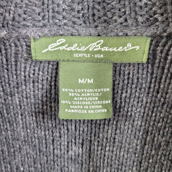 Eddie Bauer size Medium Cardigan Sweater Zip Cable Knit Chunky gray grey zip up - Picture 6 of 6